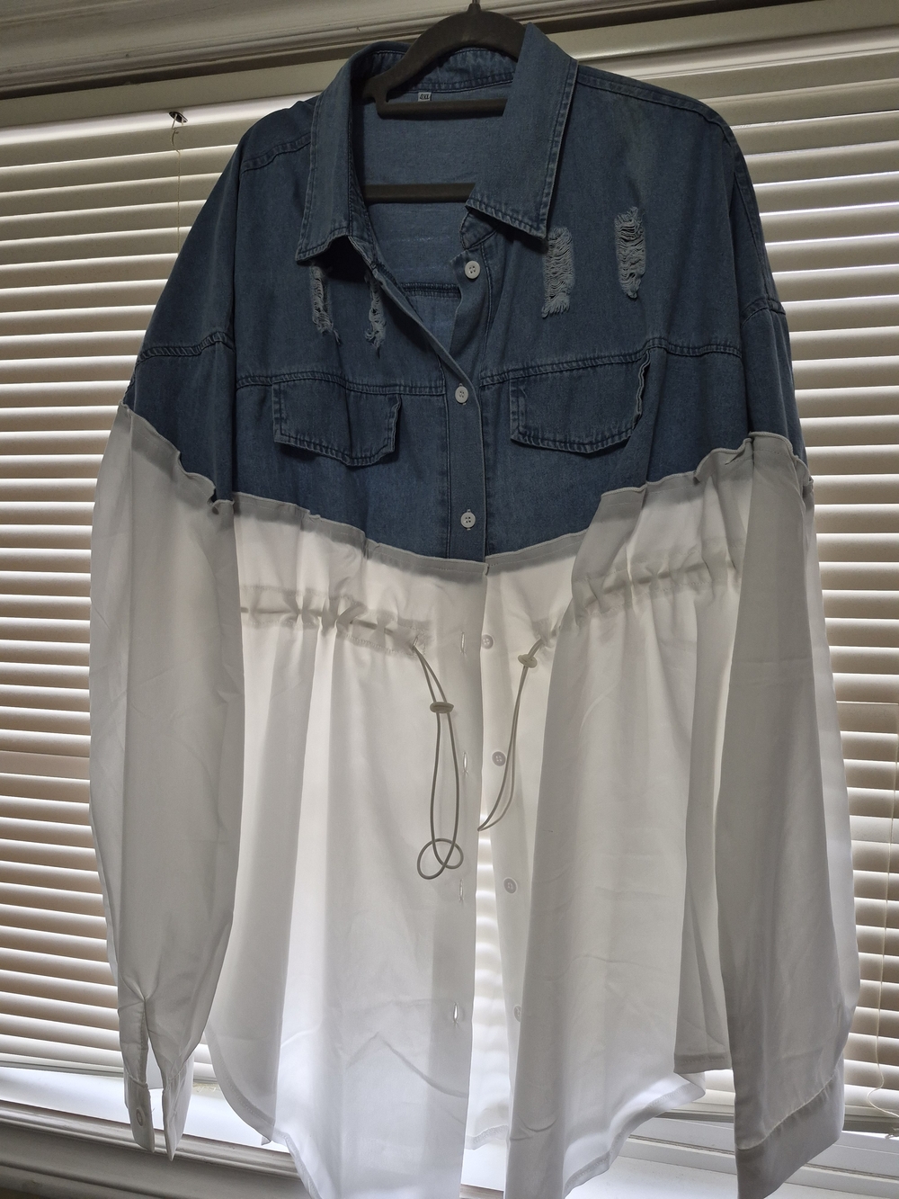 Denim & White Two-Tone Button-Up Shirt